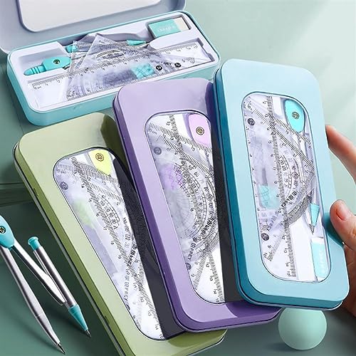 maths set protractor set7 Pieces Math Geometry Kit Set Student Supplies Geometry Set for School, Includes Ruler, Protractor, Compass, Lead Refills, Window Box and Eraser,etc Compass Set (Color : Bigbl