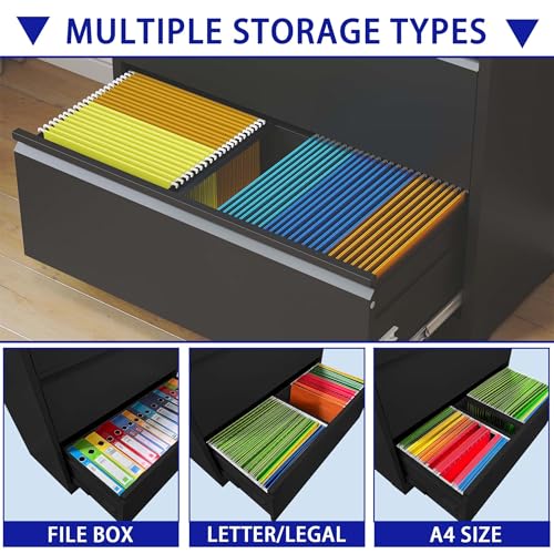 LOONGYOON 5 Drawer Lateral Metal File Cabinet with Lock Steel Versatile Filing Organization Storage Cabinets for A4 Legal/Letter Size Office Home Assembly Required Anti-Tilting Waterproof Black
