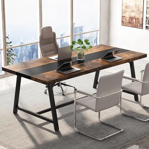 Beuiosda 70.87", Modern Rectangular Conference Table for 6-8 People, Vintage Wood Office Executive Desk with Metal Frame for Office Meeting Conference Room (Brown)