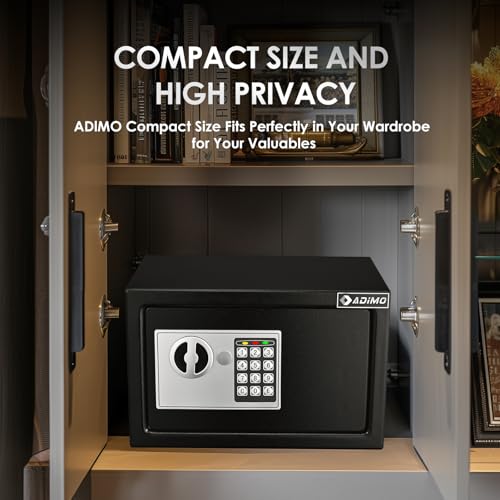 ADIMO Safe Box for College Dorm Room with Fireproof Waterproof Bag, Money Safe with Keys & Pass Code & Wall Mount Kits, Hidden Home Safe for Money, Jewelry, and Documents-0.5 Cubic Feet