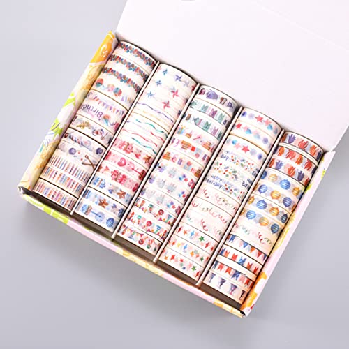 60 Rolls of Slim Washi Tape Gift Box Set, 15Mm Wide 16.4 Ft Long Colored Decorative Thin Masking Tapes for Arts, Children Gifts, Bullet Journals, Scrapbooking DIY,A