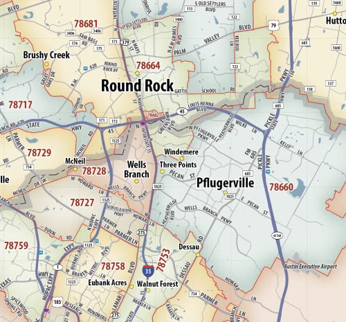 Generic Austin TX ZIP Code Laminated Map (40' x 36')