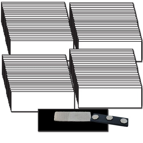 Magnetic Name Tags/Badges with Super Strong Magnetic Fasteners UNATTACHED - 100 Pack Kit Includes Crystal Clear Gloss Printable Labels - White Name Tags with Beveled Edges 1 x 3 Inch Size