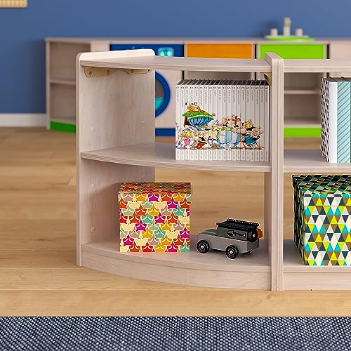 Classroom Essentials Commercial Grade Bow Front 2 Tier Wooden Classroom Open Corner Storage Unit, Safe, Kid Friendly Design, Natural