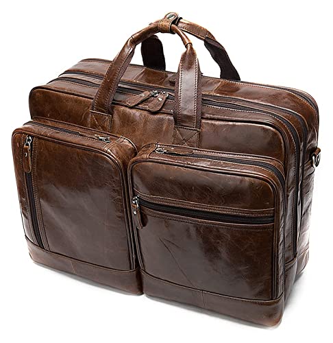Vintage Leather Handbag 15.6" Laptop Crossbody Bag Expandable Briefcase Travel Business Shoulder Messenger Bag
