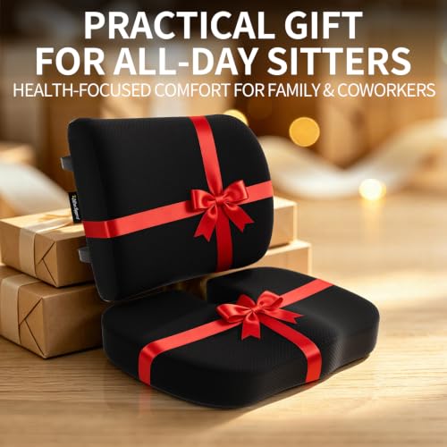 assountgh Seat Cushion &Office Chair Cushion,Lumbar Support Pillow for Office Chair,Ergonomic Memory Foam Non-Slip Office Chair Cushion,Back Support Cushions for Tailbone&Sciatica Pain Relief Black