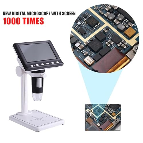 ZTBH Microscope Accessories Kit Digital Microscope Electronic 2MP 4.3 Inch 1000X Magnifier Tool Microscope Slides(Black)