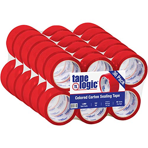 Aviditi Tape Logic 2 Inch x 55 Yard 2.2 Mil Red, Heavy Duty Colored Packing Tape, 36 Pack, Perfect for Packing, Shipping, Moving, Home and Office