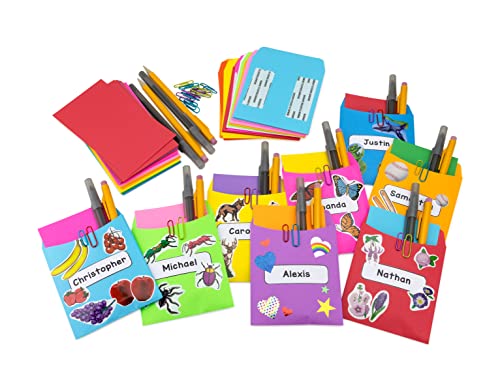 Hygloss 300 Pcs Library Card Pockets 3.5x5 Inch - Self-Adhesive Pocket Envelopes - 10 Assorted Colors Classroom Envelope Pockets - Ideal for Organizing - Colorful Small Library Book Pocket