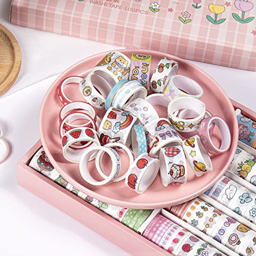 DSFEN 100 Rolls Washi Masking Tape Set,Cute Cartoon Decorative Craft Tapes,for DIY School Supplies,Gift Wrapping,Bullet Journals,C