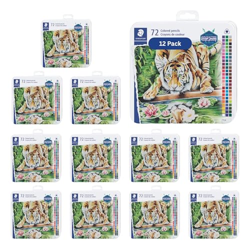 STAEDTLER Colored Pencils Set 12-Pack, 12 Sets of 72 Vibrant Colors in Tin