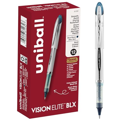 uniball™ Vision Elite BLX Rollerball Pens, Bold (0.8mm), Blue Ink, 12 Pack