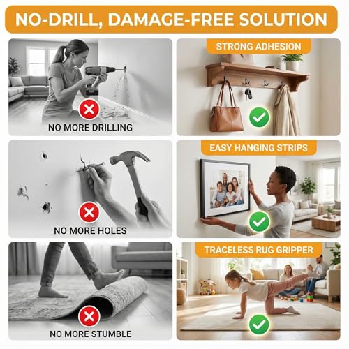 Bekhic Double Sided Tape Heavy Duty, Clear Mounting Tape Nano Double Sided Adhesive Tape,Picture Hanging Adhesive Strips (9.85FT 6 Pack (Total 59.1FT))