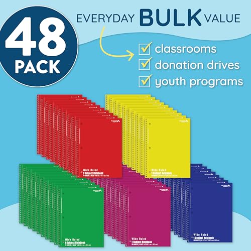 Blue Summit Supplies 48 Pack Spiral Notebooks Bulk, Wide Ruled, Assorted
