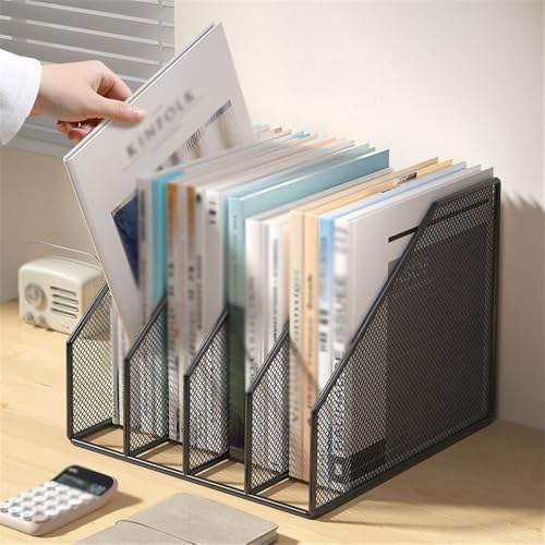 File Rack Metal File Rack Office Desk Shelf Standing Desktop Folder Box Storage Letter Trays(Black)