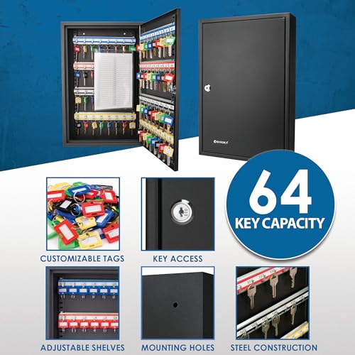 Barska Steel 64 Key Safe Cabinet with Combination/Key Lock Box (64 Key Position, Key Lock)