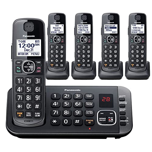 Panasonic DECT 6.0 Expandable System, Cordless Phones with Answering Machine and Call Blocking - 5 Cordless Phones 5 Handsets - KX-TGE645M (Metallic Black)
