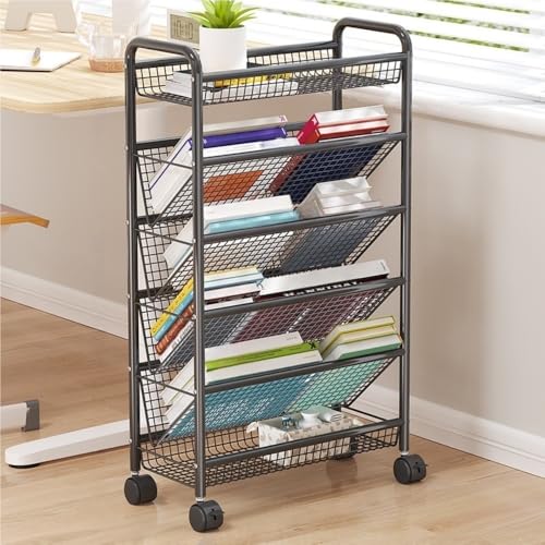 Xadkmwsfm Rolling Book Cart, Multi-Layer Storage Cart, Storage Rack with Wheels, Metal Mobile Bookshelf, Multifunctional Trolley for Living Room, Kitchen, Study(Black,16.7 * 7.5 * 30.7IN)