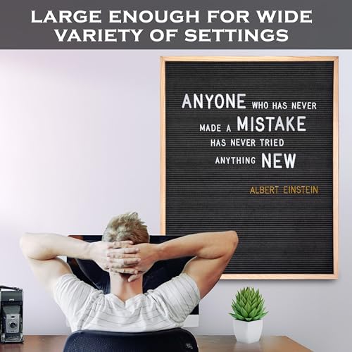 Black Felt Letter Board Oak Frame 24x30 Inch with Gold Letters, Back to School Big Felt Board, Large Menu Message Signboard