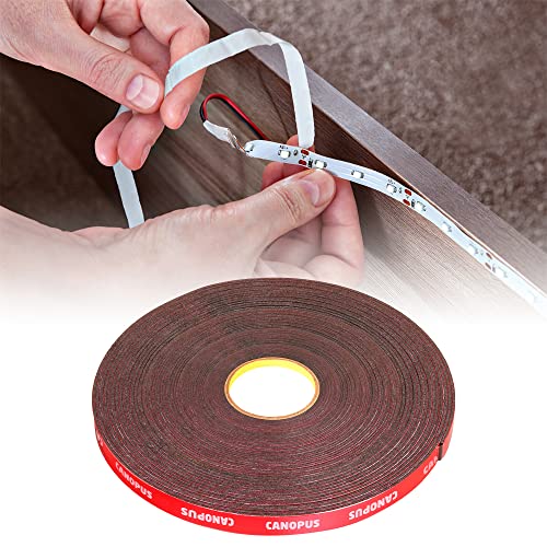 CANOPUS Double Sided Tape, Heavy Duty Adhesive Tape, LED Mounting Tape, Waterproof Foam Tape, 0.4in x 100ft, Suitable for LED Strip Lights, Indoor/Outdoor Craft, Home & Office Projects