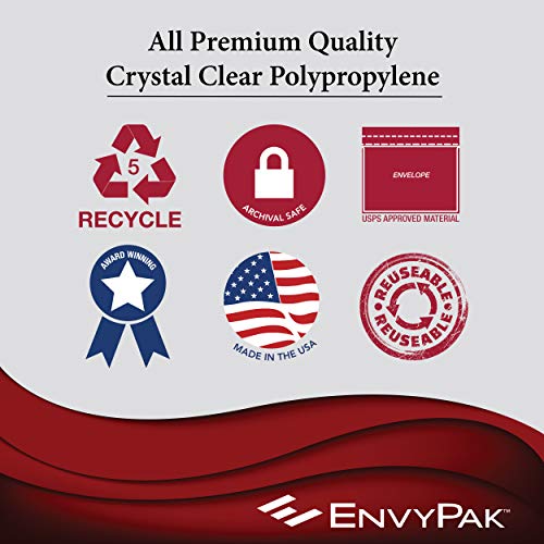 EnvyPak Clear Booklet Envelopes, 10.25 x 13.25 Inches, 4.5 Mil Heavy Duty Polypropylene, Permanent Peel & Stick Closure, Fits 9.25 x 12.25 Inserts, Made in USA (500)