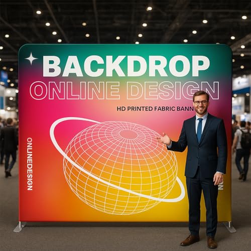 Bugedor Custom Tension Fabric Banner with Stand Trade Show Backdrop Display