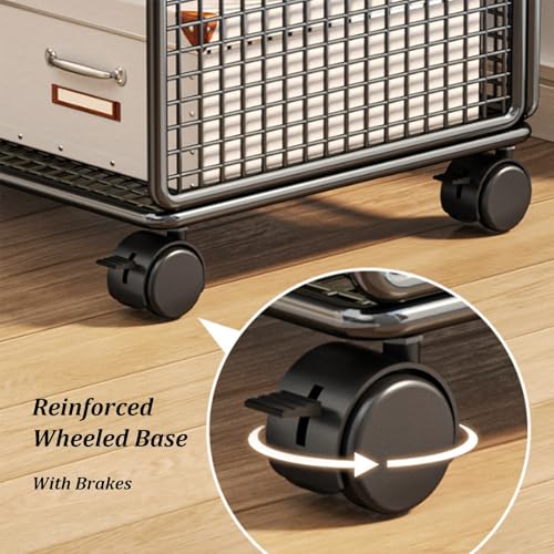 Rolling Book Cart with Wheels, 3 Tier Metal Movable Storage Bookshelves, Narrow Clear File Folder Organizer Cart, Multifunctional Storage Rack for Office School Bedroom(White)