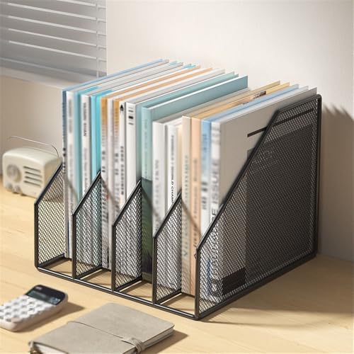 File Rack Metal File Rack Office Desk Shelf Standing Desktop Folder Box Storage Letter Trays(Black)