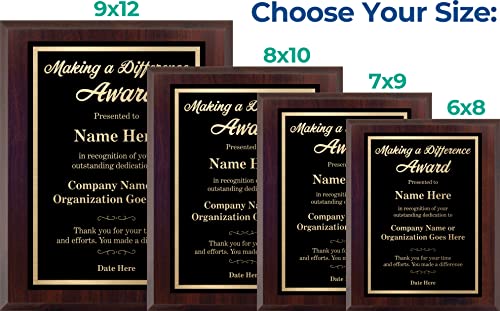Customizable Award Plaque for Employees - Making a Difference on Black and Gold Metal - Choose Your Size - Personalized Appreciation and Recognition Gift - Choose Your Size (6x8)
