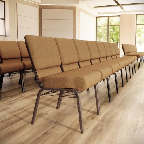 Flash Furniture HERCULES Series 21''W Church Chair in Caramel Fabric with Cup Book Rack - Copper Vein Frame