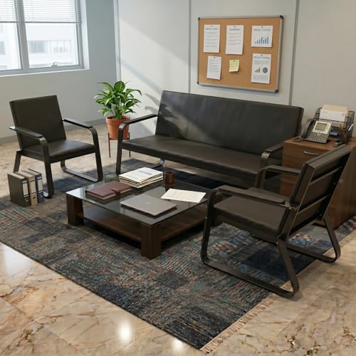 wonline 3-Seat Waiting Room Bench with Armrest PU Leather Office Waiting Room Furniture, Office Guest Seating Lobby Conference Reception Chair for Airport Clinic Hospital