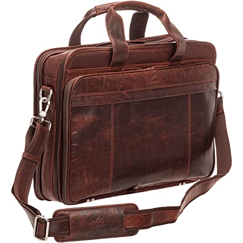 Mancini Buffalo Double Compartment Top Zipper 15.6” Laptop/Tablet Briefcase, Brown, Brown
