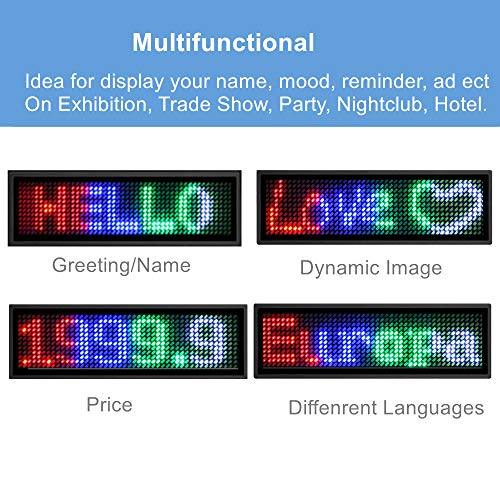 LED Name Tag 2 Pack, OUHL LED Name Badge Upgraded Cellphone Programmable Price Tag for Restaurant Shop Exhibition (Multicolored)