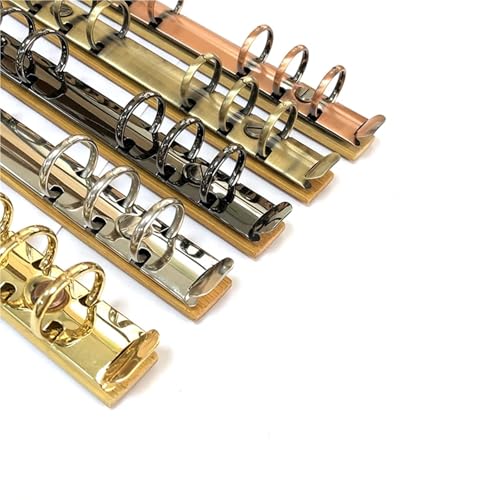 Ring Clips 6pcs A6 Detachable Buckle Loose-Leaf Binder Strip with Bamboo Back Panel 6 Holes Metal Ring Clips for Data Book Album Notebook(Golden)