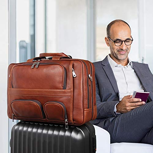 Augus Genuine Leather Briefcase for men, Business Travel Laptop Bag, Brown