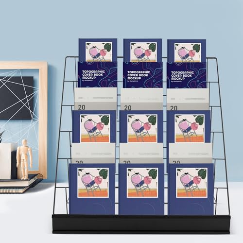 Desktop Book Organizer, Foldable Iron Display Rack, 6 Tier (Black)