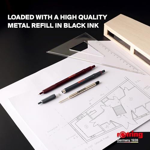 rOtring 600 Ballpoint Pen | Medium Point | Black Ink | All-Metal Body Pen | Dark Stone | Non-Slip Knurled Grip & Hexagonal Barrel | Refillable