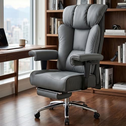 Efomao Big and Tall Executive Office Chair 400lbs, Heavy Duty Computer Chair with 24" Extra Wide 6.1" Spring Cushion, 3" Height Adjustable Armrests, Desk Chair with Footrest, Grey