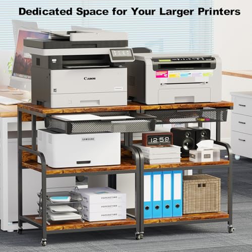 EasyCom 23.6"×18.9" Extra Large Printer Stand with Drawer & Wheels