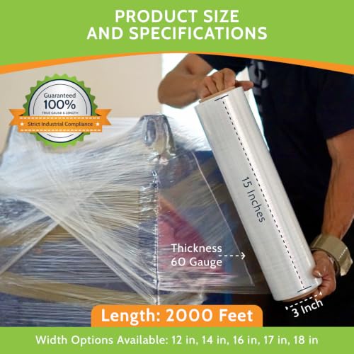 PSBM Cast Hand Plastic Stretch Wrap/Shrink Film 15" x 2000 Ft 60 GA 4 Rolls