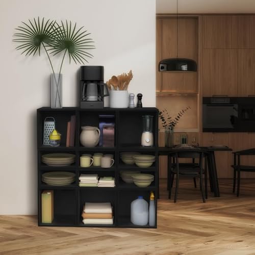 Niche Cubo Half Size Wood Stackable Storage Bookcase Shelf Organizer Cube - 3 Pack - Ebony Black