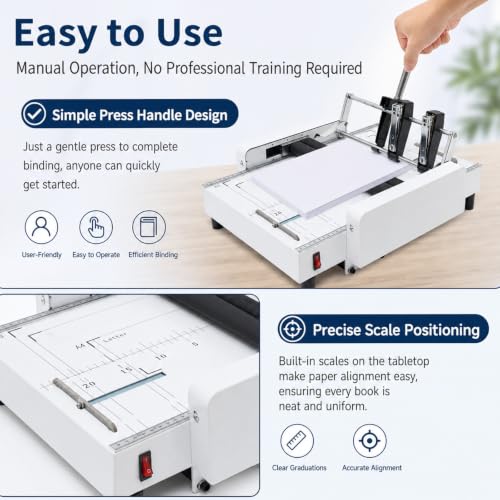 GmhXylophyte Booklet Maker A3 Paper Folder Stapler Machine, Multifunctional Automatic Book Maker Stapling Machine, Built-in Precision Scale On The Deck for Easy Paper Alignment A