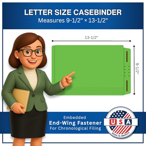 Green Casebinder File Folders, Doctor Stuff, End Tab, Letter Size Casebinder Style Folder with Fully Reinforced Back and 2" Embedded Fastener on Endwing, 14 pt Stock, Carton of 250