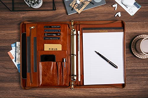 Leather Portfolio Binder - 3 Ring Padfolio Organizer, Handmade Personalized for Women, iPad Laptop for Men - Brown, Custom