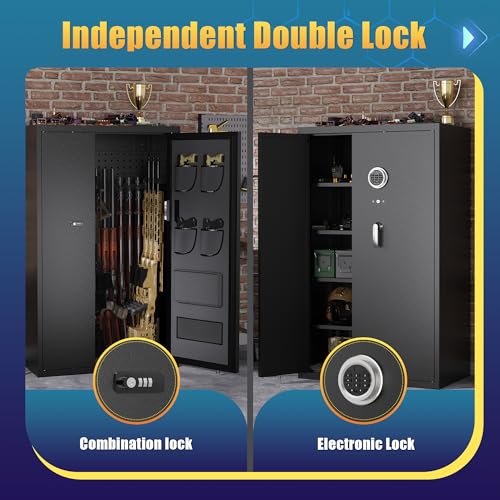 Eltean 18-20 Large Long Gun Safe for Home Rifles and Pistols, Gun Cabinets with Dual Storage Space and Adjustable Gun Racks,Rifle Safes for Home with Independent Double Lock and Ample Back Storage