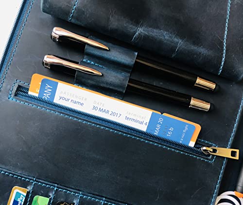 Gvalant Personalized Leather Portfolio, Letter Size Organizer Folders, Zippered Leather Portfolio, Leather Padfolio, A4 Notebook Holder, Portfolio Carrying Case for 14-inch Laptop, Blue
