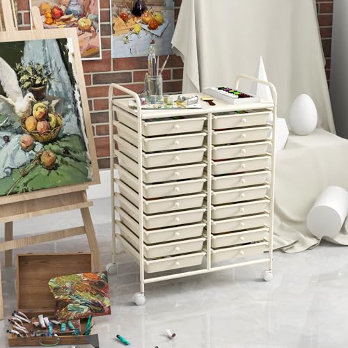 LDAILY Rolling Cart with Drawers, Classroom Storage for Teacher,White