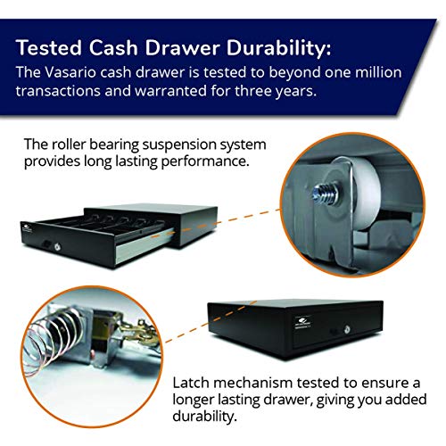 APG Manual 16.2" Point of Sale Cash Drawer | Vasario Series VP101-BL1616-B10 | Push-Button Operation | Plastic Till with 5 Bill/ 8 Coin Compartments | Black