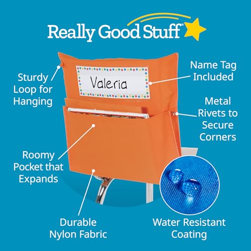 Really Good Stuff Classic Chair Pockets, 8-Pack, Orange, Chairback Buddy