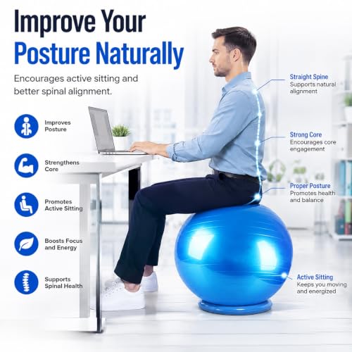 Inflatable Yoga Ball Office Chair with Stability Base, Balance Ball Seat